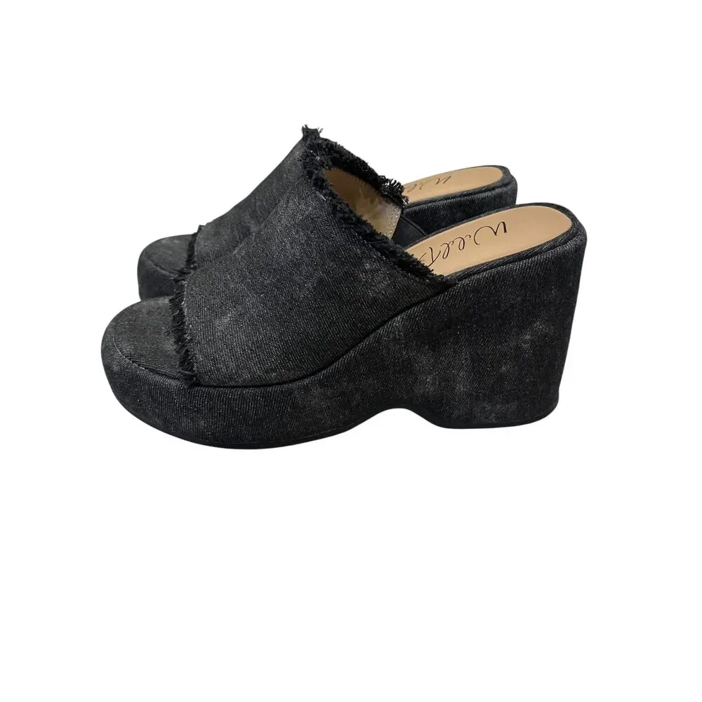 Wild Pair Mahrshah Platform Slide Sandal BLACK Denim Sz 7 NIB